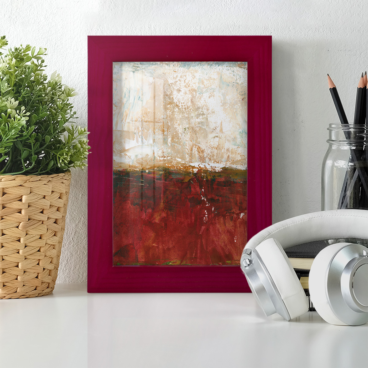 August Horizon I -Framed Print w/glass-Cherry Red