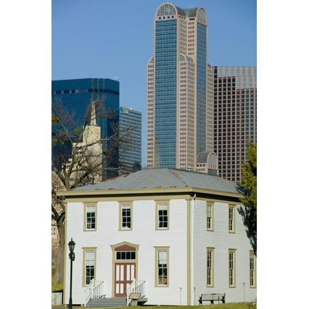 Old City Park Dallas Christmas Skyscrapers behind an old house Old City Park Dallas Texas USA Poster Print ()