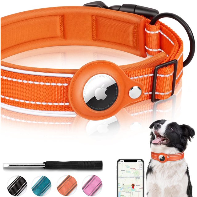 LAICAIW Collier pour Chien Réfléchissant avec AirTag, Collier pour Chien avec AirTag en Forme de Pomme Rembourré, Collier pour Chien Robuste avec Étui de Support pour AirTag, Accessoires Ajustables pour AirTag, Collier pour Animaux de Compagnie pour Petit Moyen Grand Chien, TG (19 Pieds'-22 Pieds)