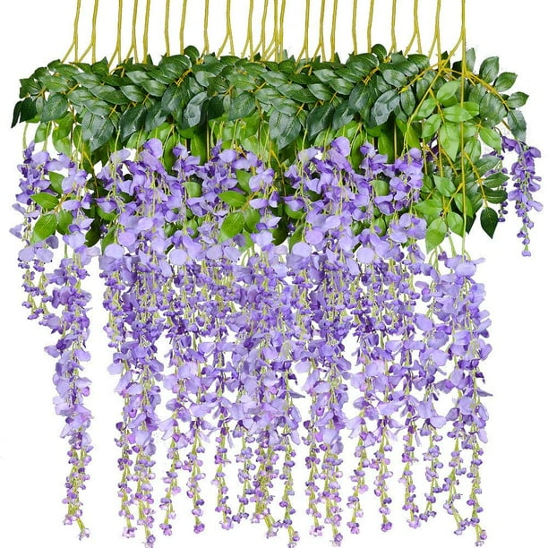 Coolmade 12 Pack 1 Piece 3 6 Feet Artificial Flowers Silk Wisteria Vine Ratta Hanging Flower For Wedding Garden Floral Diy Living Room Office Decor Purple Walmart Com Walmart Com