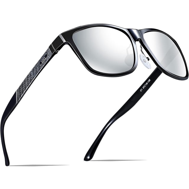 Gafas de Sol Polarizadas ATTCL Marco Metálico Retro 8587 Negro-Plata
