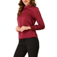 thumbnail image 4 of INSPIRE CHIC Women's Satin Stand Collar Silky Soft Casual Work Top S Burgundy, 4 of 6