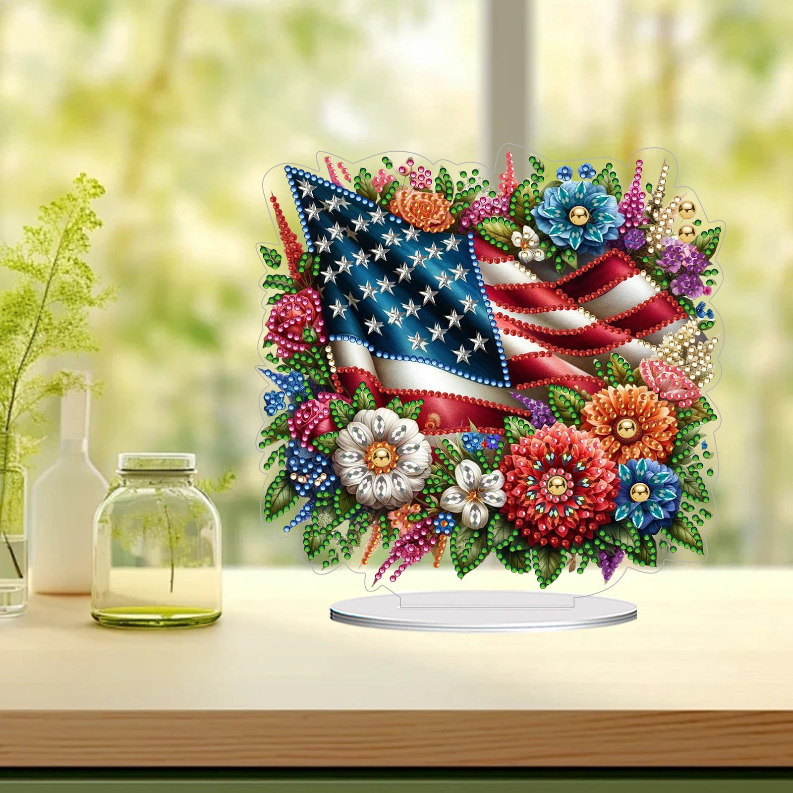 FLOPESN DIY Diamond Painting Art, exquisite and shiny patterns, size 8.26x8.26 inches, made of PVC material suitable for home and desktop decoration
