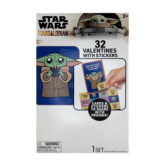 Star Wars: The Mandalorian 32 Count Valentine's Day Exchange Cards with Stickers