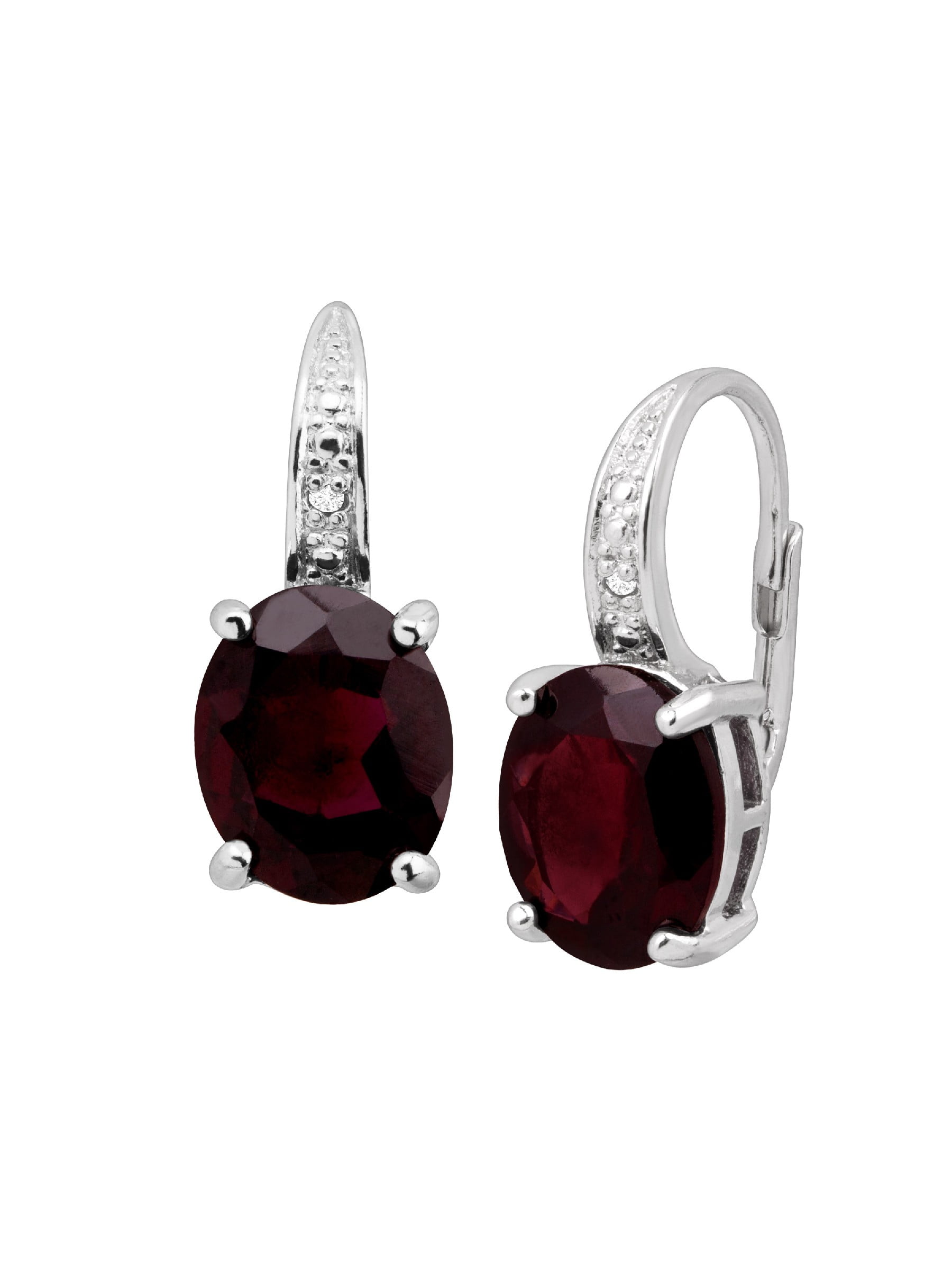 Red Oval Faceted Garnet Dangle Earrings 1.4" 925 Sterling Silver Ladies Jewelry
