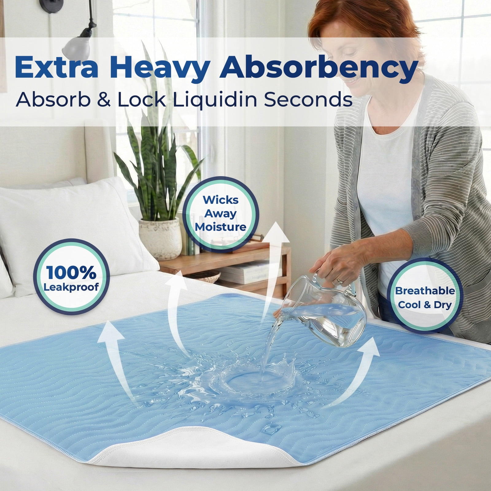 4pack 36” x 36” Extra Heavy Absorbency Washable Underpads, Waterproof Quick Drying Nursing Pads Incontinence Bed Pads, Reusable Washable Pee Pads for Dogs, Diaper Changing & Adults(Blue)