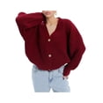 thumbnail image 2 of Women'S Chunky Knit Cardigan Sweater V-Neck Long Sleeve Button Casual Loose Cropped Cardigan Coat Wine Red M, 2 of 7