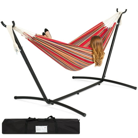 Best Choice Products Double Hammock Set w/ Steel Stand, Carrying Case for Indoor and Outdoor
