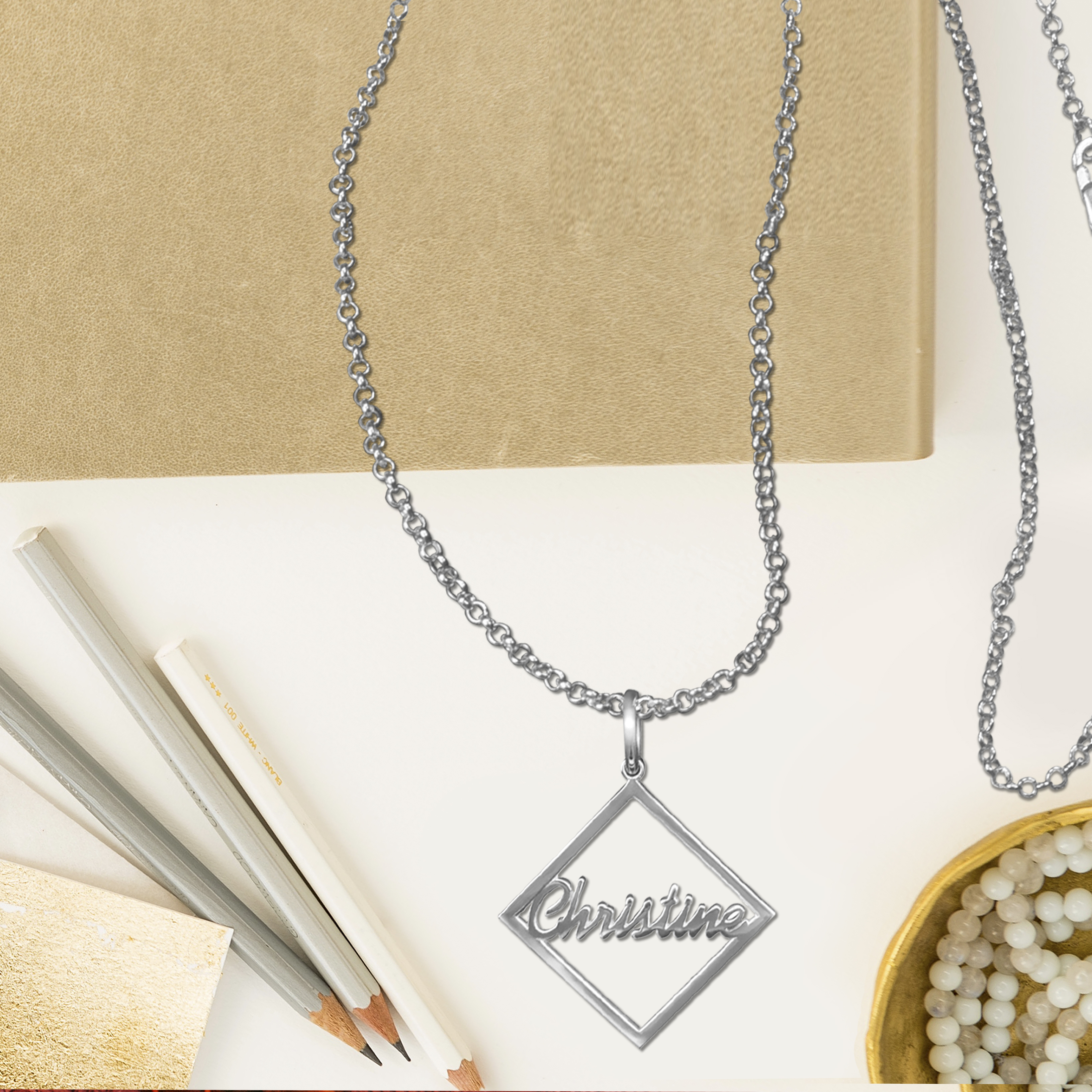 Personalized Square Pendant Name Necklace in Sterling Silver