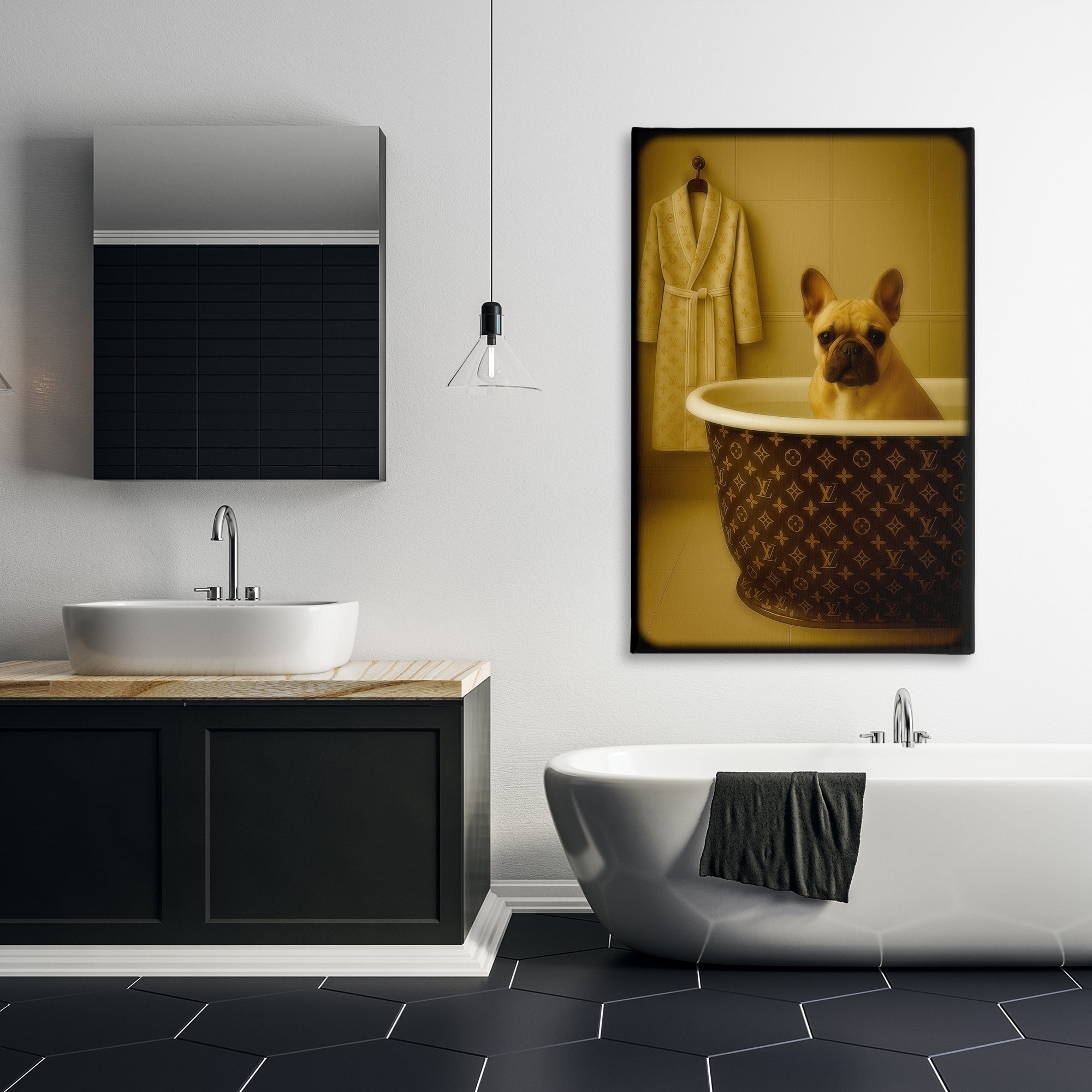 Stupell Industries Couture French Bulldog in Luxury Tub Canvas Wall Art, design by Grotto Studios
