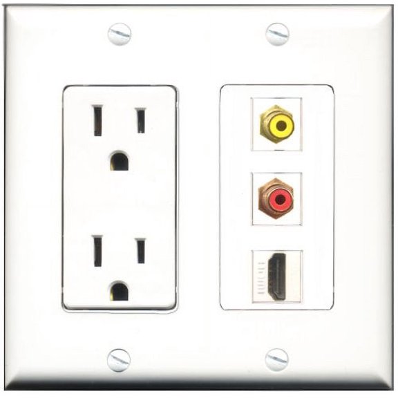 RiteAV - 15 Amp Power Outlet 1 Port HDMI 1 Port RCA Red 1 Port RCA Yellow Decorative Wall Plate