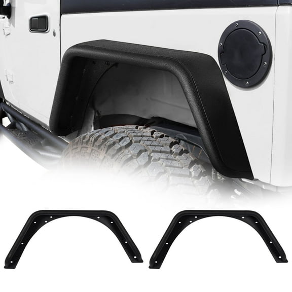 TOKMOWIN Steel Rear Tube Fender Flares Fit for 1997-2006 Jeep Wrangler TJ , Black 2 PCS Off-Road Wheel Flares Set,5.1" Wide Tubular,Powder Coated Mud Guard