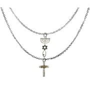 Messianic, Yeshua Beautiful Silver Crystal Seal Of Jerusalem, Silvertone Cross, 14KT Goldtone Yeshua In Hebrew Adjustable Chain Necklace, Hypoallergenic-Safe, No Nickel, Lead, Or Cadmium In The Metal