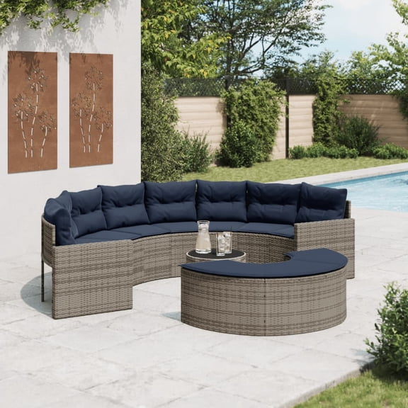 vidaXL 3 Piece Patio Sofa Set Half-Round Gray Poly Rattan