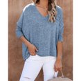 thumbnail image 3 of Mujer Cuello En V Top Manga Larga Color Puro Transpirable Simple Casual Otoño Invierno Jersey Blusas Camisas para Oficina En Casa Royalblue XXL, 3 of 7