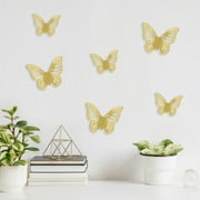 Blue Moon Studio Gold 3D Butterfly Mirror Wall Decals, Adult/Teen/Tween, 6 Pack