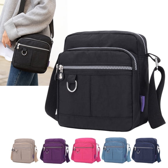 Xeie Thuk Women's Simple Nylon Multi Pocket Solid Color Casual Crossbody Bag Crossbody Bag Black, 1-Piece