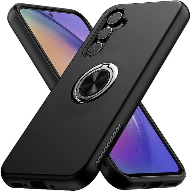 Entronix Funda con Soporte de Anillo para Galaxy A54, Resistente y con Soporte Giratorio de 360°, Color Negro