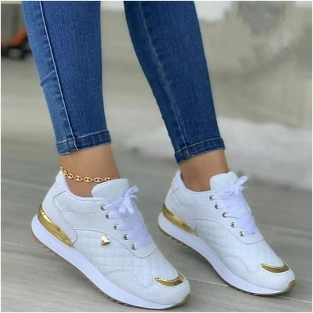 

MODDYS Women Fashion Platform Sneakers Wedge Sneakers Thick Bottom Casual Ladies Shoes Women s Shoe Classic Lace Up Dress Low Flat Heel Casual Shoes (Color : White Size : 7.5)