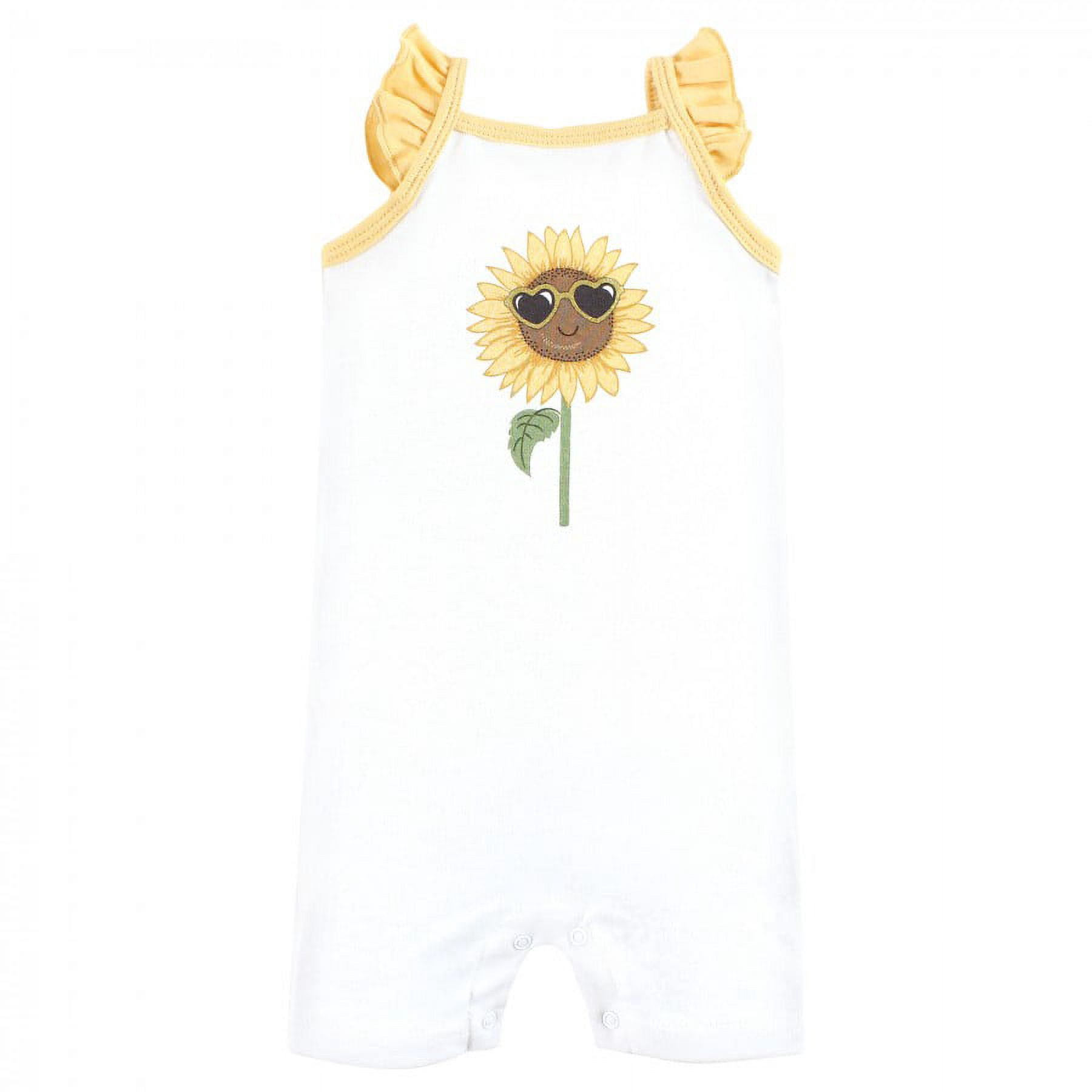Hudson Baby Infant Girl Cotton Rompers, Sunflower, 0-3 Months