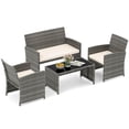 thumbnail image 2 of Costway 4 PCS Patio Conversation Set with Seat Cushions & Tempered Glass Tabletop, Outdoor White + Gray, 2 of 11