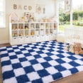 thumbnail image 4 of ZENELESS Checkered Fluffy Rug,Non-Slip Large Area Rug,Super Soft Indoor Fuzzy Carpet for Bedroom Living Room Home Decor,6x9 White and Sand Blue, 4 of 7