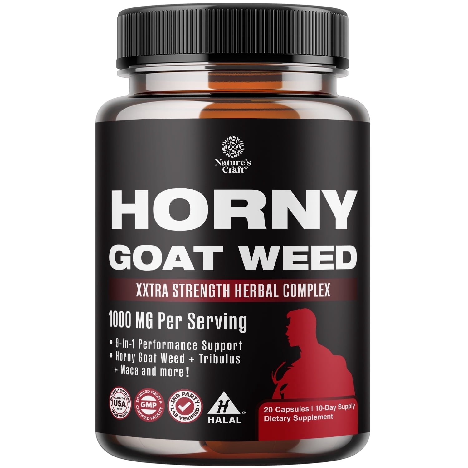 Natures Craft Horny Goat Weed Complex with Maca Root and Tongkat Ali, 20 Capsules