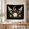 thumbnail image 5 of White Lotus and Crescent Moon with Moths Against Black Stars, Mystical Celestial for Dark Aesthetic Lovers, Botanical Wall Art, Halloween Gift, Tapestry Wall Hanging for Bedroom and Dorm, 5 of 7