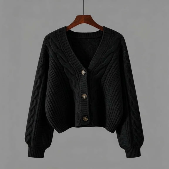 sdhkgrrt Women Long Sleeve Cardigan Sweater Fall Winter Knitted Button Down Open Front Casual Basic Tops Cozy Dressy Layering Outfits Clothes, Black Free Size