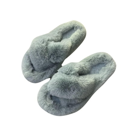 

Daeful Women Cozy Open Toe Fuzzy Slippers Home Lightweight House Slipper Ladies Indoor Outdoor Comfort Casual Flat Winter Warm Plush Sandals Fluffy Slides