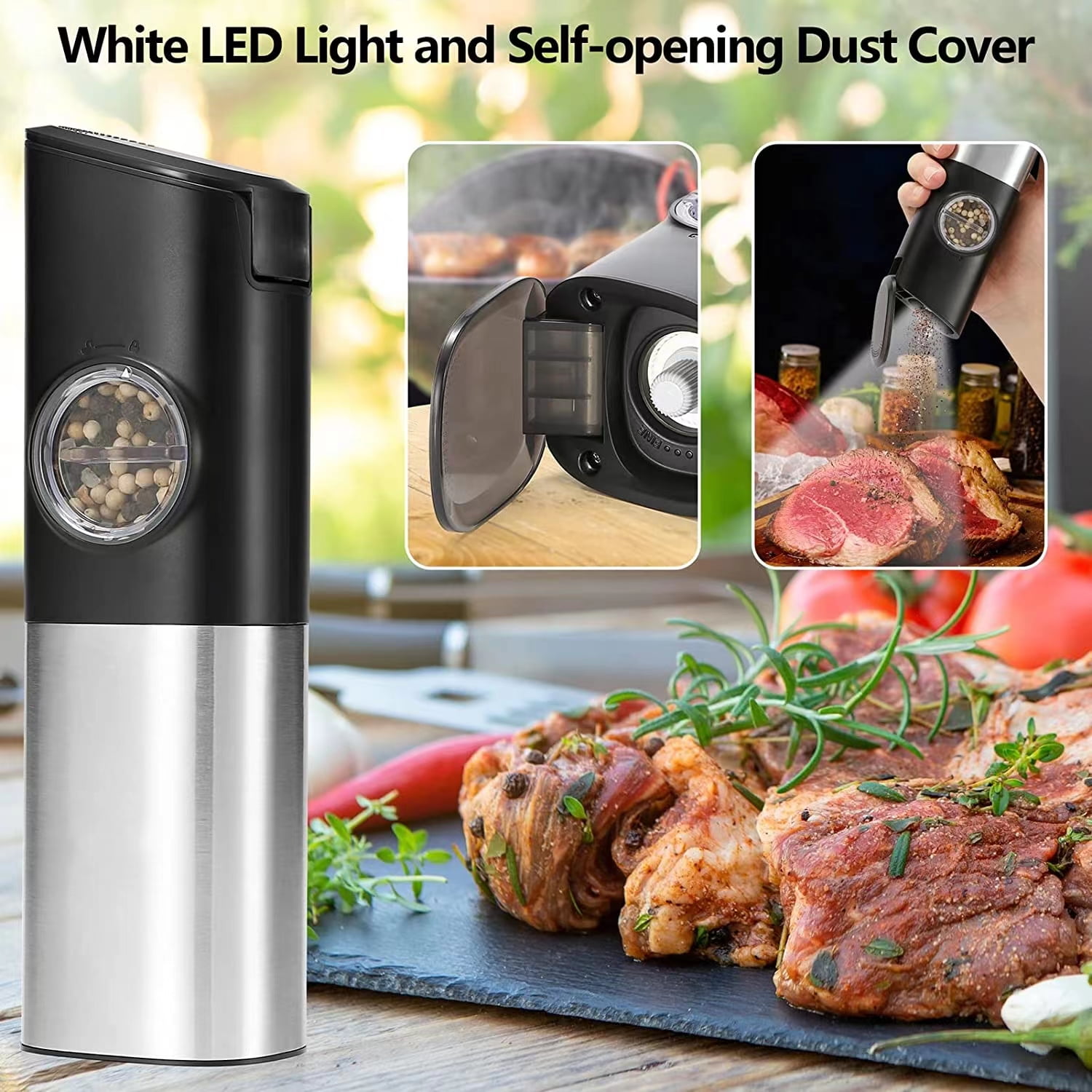 Duyiho Rechargeable Electric Salt and Pepper Grinder Set with Double  Charging Base, Refillable Automatic Black Peppercorn & Sea Salt Spice Mill