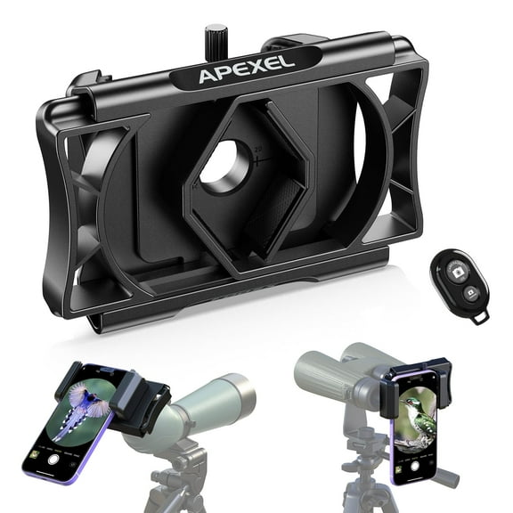 APEXEL 360° Telescope Phone Adapter, Upgraded Binocular Photo Adapter for Android & iPhone, Smartphone Mount for Telescope, Monocular, Microscope, Spotting Scope