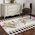 thumbnail image 3 of Rectangle Area Rugs 4 x 6 Ft, Pink Spring Floral Non-Slip Residential Carpet, Black White Plaid Pastoral Flowers Rustic Indoor Crawling Mats Runner Rugs for Living Room/Dining Room/Bedroom, 3 of 8