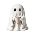 thumbnail image 2 of Halloween Ghost Holding Coffee Cup Figurine, Cute Funny Ghost Coffee Bar Resin Ornament, For Home Coffee Nook Tabletop Centerpieces Indoor Shelf Halloween Party Supplies,A, 2 of 7
