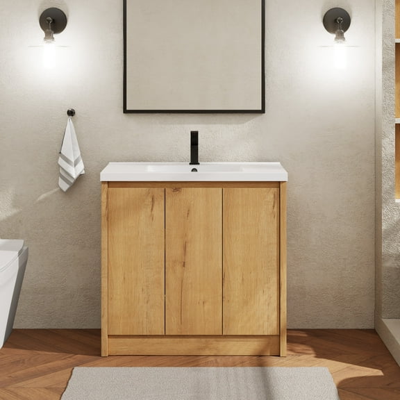 36" Wood Bathroom Vanity Set with Sink Top, Faucet and Drain