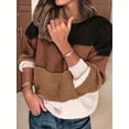 thumbnail image 4 of Female Sweaters Casual Long Sleeve Crewneck Color Block Patchwork Pullover Knit Sweater Tops Khaki S, 4 of 10