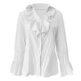 thumbnail image 4 of Womens Summer Tops, Shirts for Women, Trendy Women Casual Long Sleeve V Neck Shirt Slim Fit Solid Button Ruffled Top for Everyday Wear, 4 of 5