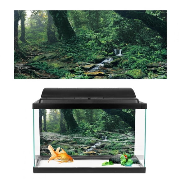 Aquarium Background, PVC Adhesive Riverway Green Woods Aquarium Background Poster Fish Tank Background Terrarium Background Fish Wallpaper Sticker for Aquarium Fish Decoration