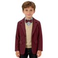 thumbnail image 3 of Pandaie Boys Wedding Fit Formal Suit Corduroy Lapel Single Breasted Blazer Jacket for Dress Up Outfits Wine,7-8 Years, 3 of 6