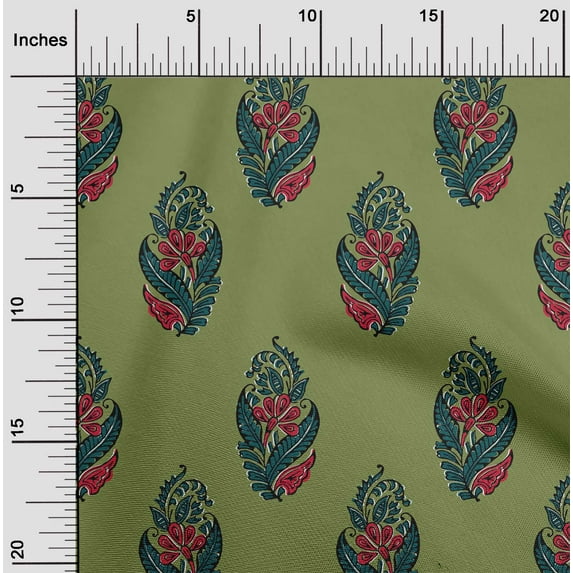 oneOone Cotton Poplin Fabric Leaves & Floral Block Decor Fabric Printed BTY 42 Inch Wide