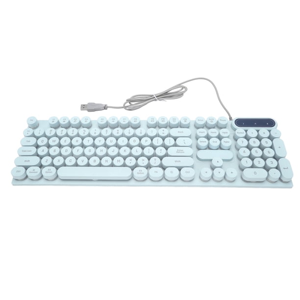 M Buder Teclado Gamer Alámbrico USB 104 Teclas Redondas Retroiluminado Ergonómico Pies Plegables Teclas Multimedia Ideal para PC Computadora de Escritorio y Laptop, Color Azul