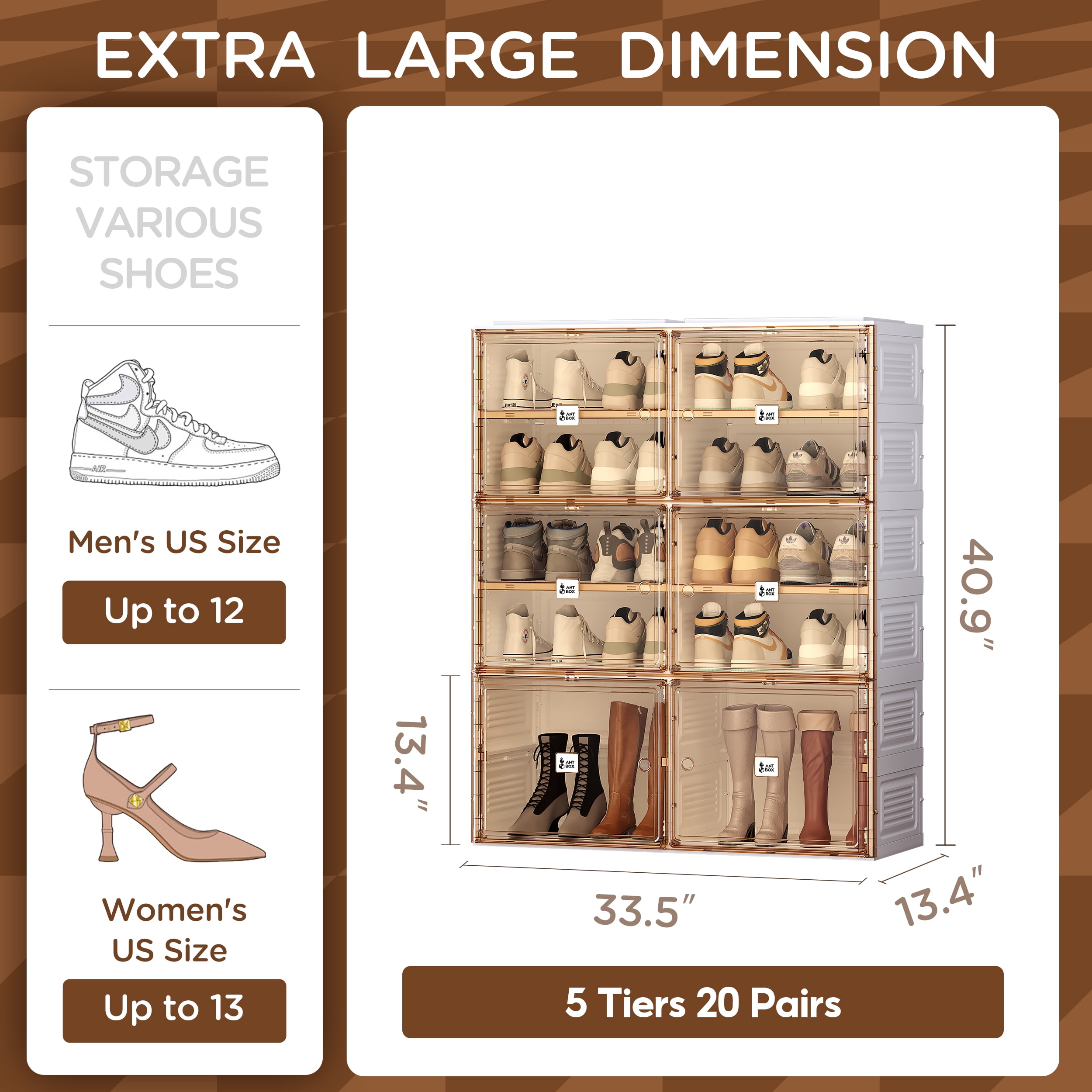 VIPBOX 5 Tiers 20 Pairs Portable Plastic Shoe Organizer with Clear Magnetic Doors for Entryway Storage