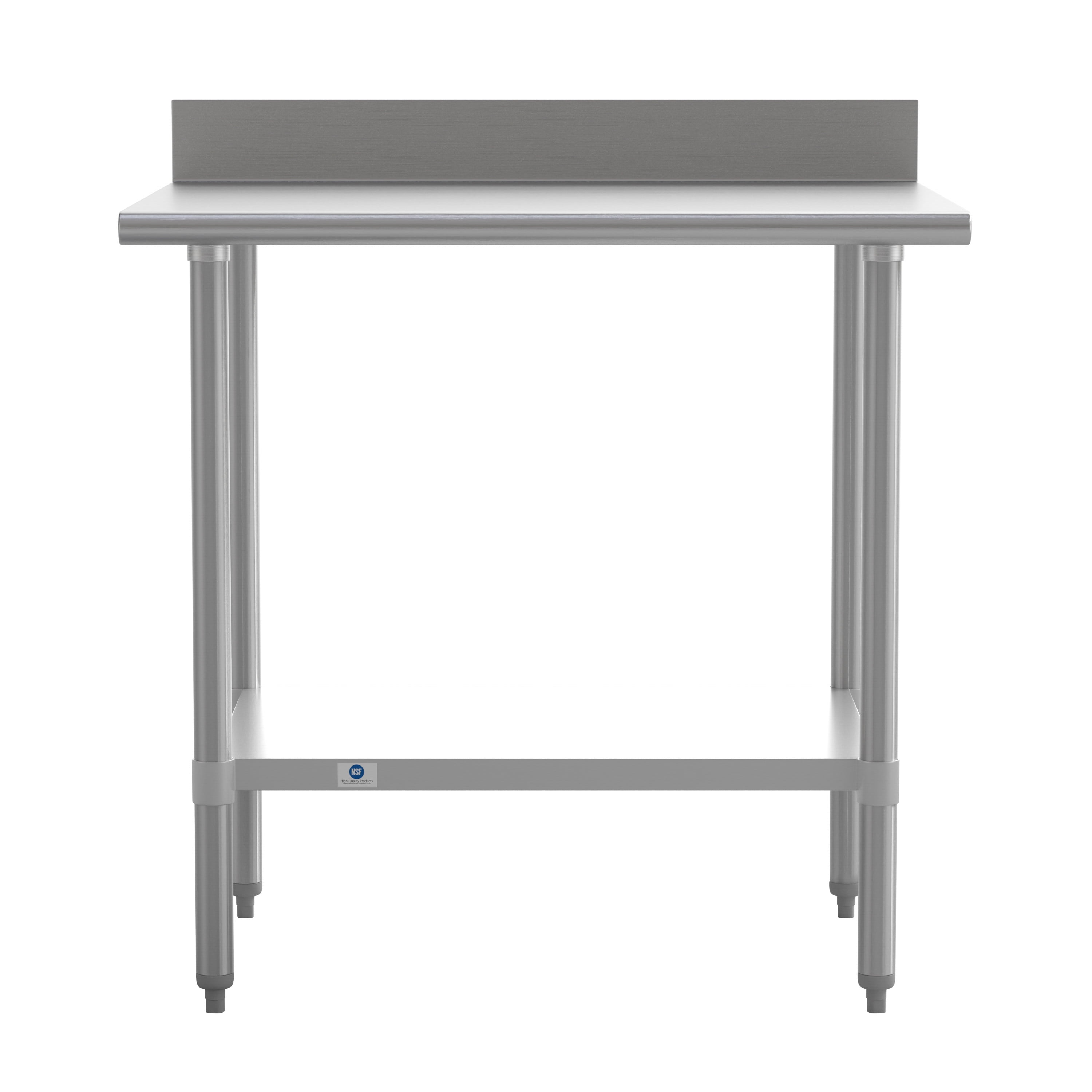 BizChair 30" x 36" Adjustable Shelf Stainless Steel General Purpose Table with 4" Backsplash