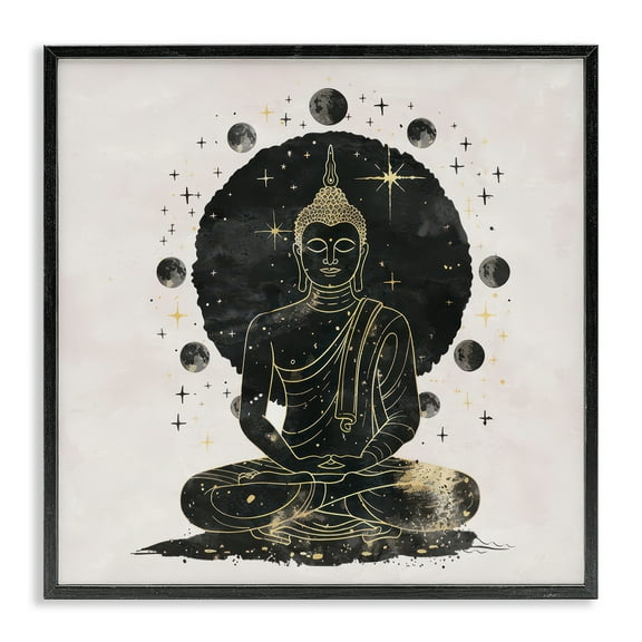 Stupell Industries Gilded Sitting Buddha Religious & Spiritual Painting Black Framed Art Print Wall Art, 12 x 12