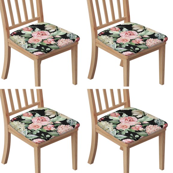 Pioneer Flower Floral Print Pattern Seat Covers for Dining Room Chairs Set Of 4,Stretch Printed Washable Chair Seat Cover with Elastic Ties and Button,Removable Waterproof Couch Cushion Covers