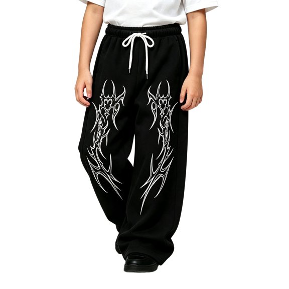 CONZONE Toddler Boys Baggy Sweatpants Y2K Graphic Joggers for Boys Drawstring Fall Winter Athletic Trousers with Pockets