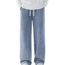 Baggy Jeans for Men Loose Fit Elastic Waist Drawstring Denim Joggers Straight Leg Sweatpants Hip Hop Y2K Streetwear