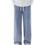 Hotojiny Pantalon de denim à la main à la mode casual homme large jambe Jeans de chaussures de bureau Jenas Streetwear avec cordon de serrage