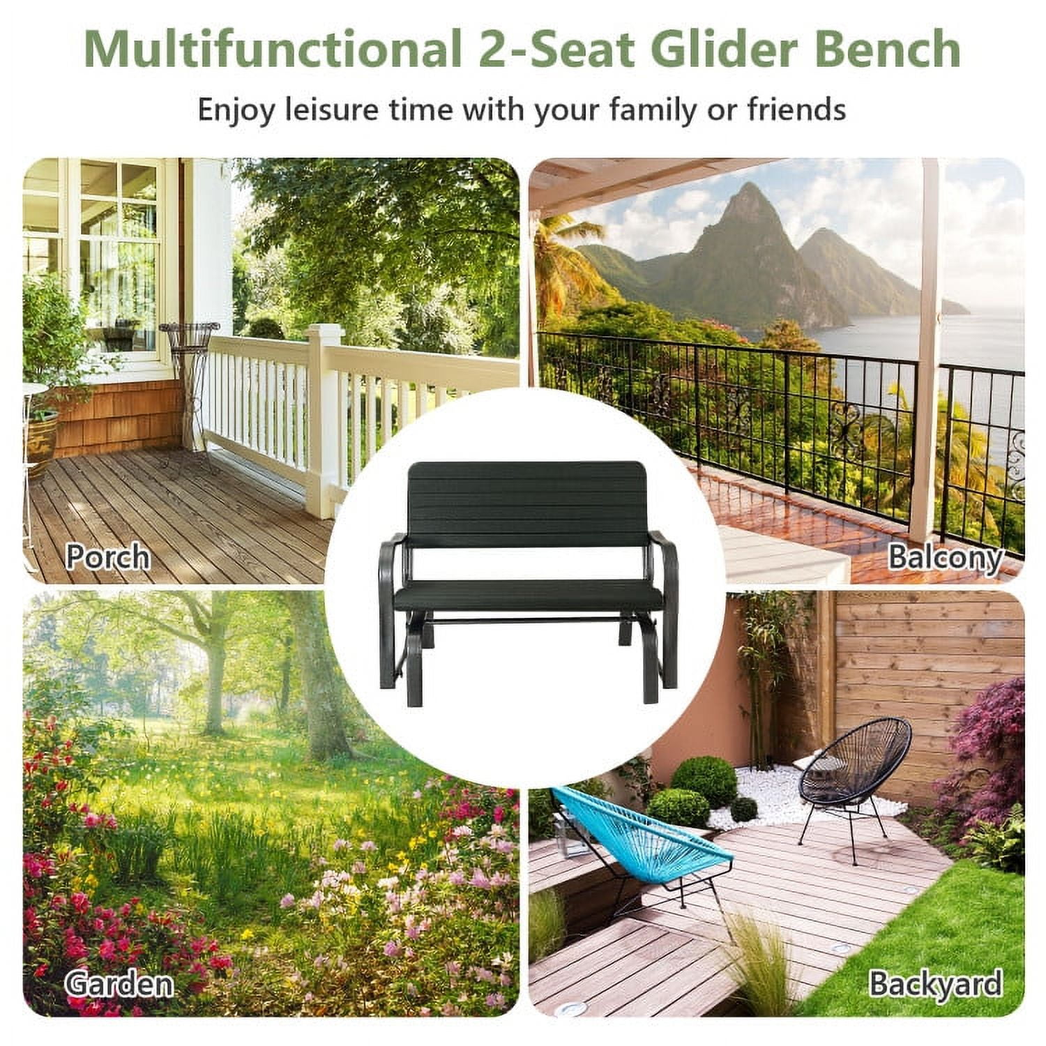 Kadyn Outdoor Glider Bench Chair - Extra-Large 2 Person Loveseat, Steel Frame, 660lbs Weight Capacity Swing Chair for Lawn, Yard, Poolside, Garden, Patio Swing Glider Chair