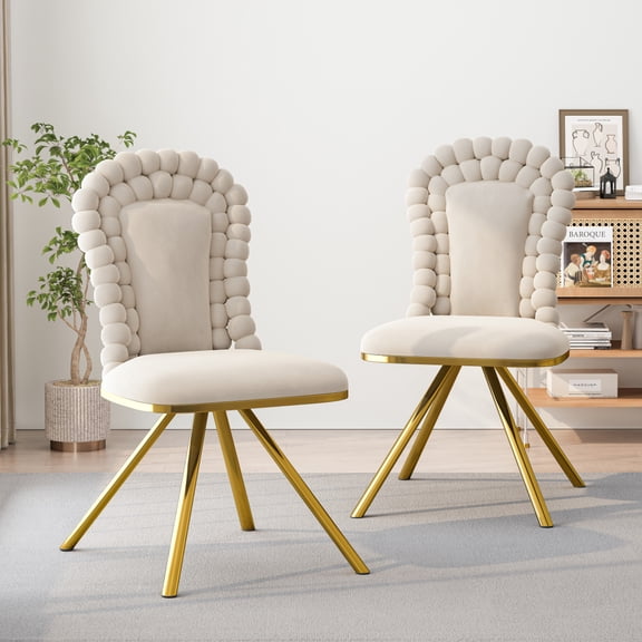 Dining Chairs Set of 2,Velvet Accent Chairs for Living Room, Vanity Chair with Gold Metal Legs, Upholstered Dining Chairs,360° swivel for bedroom,Living Room, Dining Room, Kitchen(Beige) BN.4086